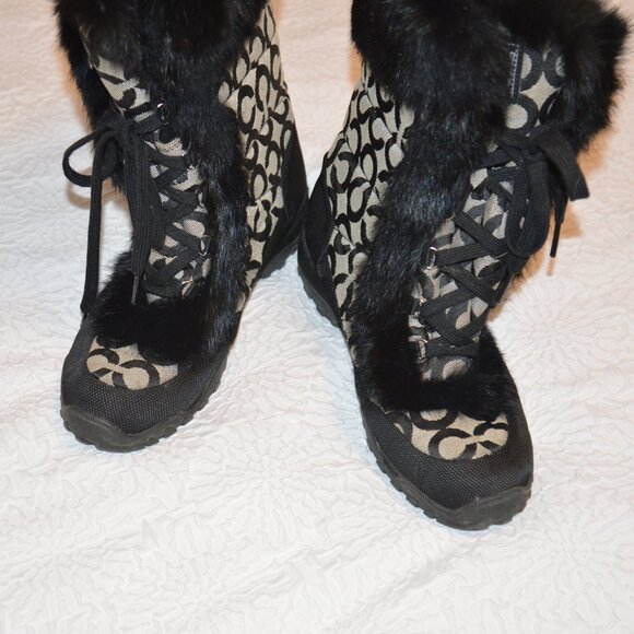 Coach Jennie Signature Quilted All-Over Monogram Print Winter Boot with Fur Trim - Picture 6 of 10